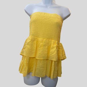 Women's Ascot + Hart Versatile Ruffe Mini Skirt or Blouse Yellow Size L NWT